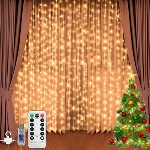 Jsdoin Curtain Lights 3m×3m 300LED Fairy Lights with 8 Modes Remote Control Ti - Picture 1 of 7