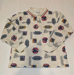 VINTAGE Boys Oshkosh B’gosh Trains Long Sleeve Polo Shirt Size 7  - Picture 1 of 17