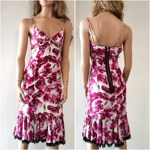 AUTH SS 2006 Dolce&Gabbana floral print lace trimmed silk chiffon dress IT 40 - Bild 1 von 22