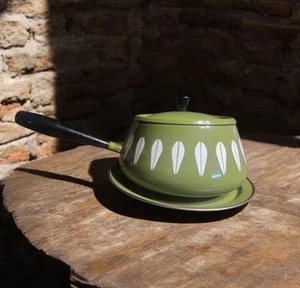 Vintage Cathrineholm Norvegia pentola per fonduta avocado verde loto coperchio sottopiatto senza supporto - Foto 1 di 11