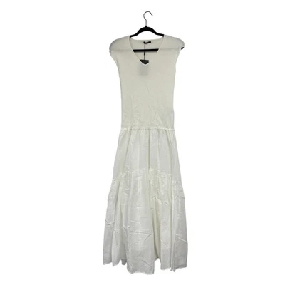 Massimo Dutti Womens Dress S White Contrast Vneck Sleeveless Maxi 6601/566 NWT - Image 1 of 4