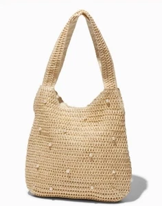 Claires hellbraune Perlen gewebte lässige Schultertasche Neu mit Etikett - Bild 1 von 10