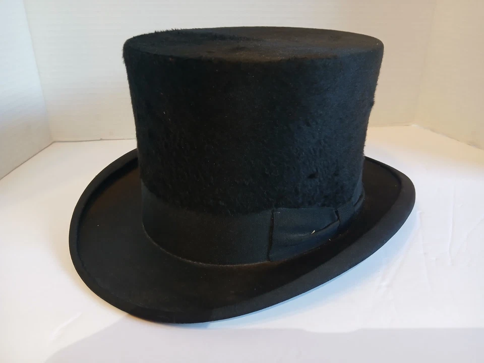 Sombrero de fieltro de piel antiguo/vintage negro talla 7 Foto 1 de 4