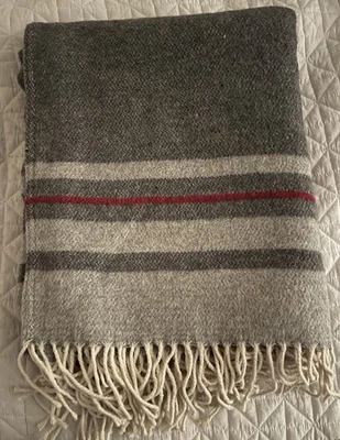 Roca Home Grey Stripe Throw/Blanket Portugal Cotton Blend 50”x67” - Image 1 of 4