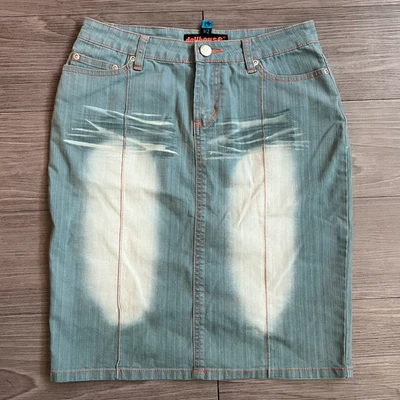 Vintage 00s Y2K Dollhouse Faded Acid Wash Denim Mini Skirt Low Rise Size 2 - Image 1 of 4
