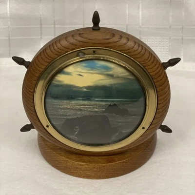 VTG Nautical Wooden Ship Wheel Letter Mail Holder Looking Out At See . Vintage - Image 1 of 4