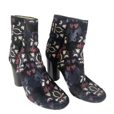 Isabel Marant Guya Black Suede Embroidered Chunky Heel Ankle Boots • Size 40 - Image 1 of 4
