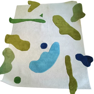 Hand Tufted Irregular Shape Area Rug White & Green Wool Handmade Modern Carpet - Image 1 of 4