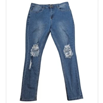 Boohoo Blue distressed plus size skinny jeans US size 14 - Image 1 of 4