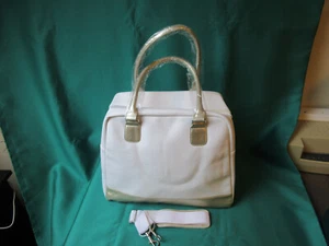Ladies' Handbag - cream and gold coloured faux leather - Picture 1 of 2