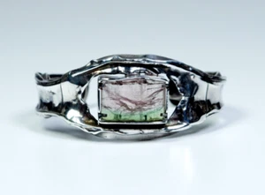 800 Argento - Bracciale Vintage Modernista - Anguria-Tormalina - Fatto A Mano - Foto 1 di 7