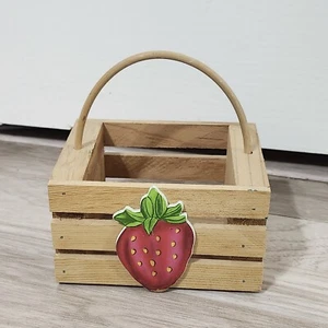 Cesta de madera de fresa comida fruta cocina decoración contenedor de almacenamiento marrón - Imagen 1 de 9