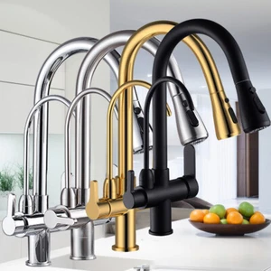 Kitchen Sink Tap 3 Way Water Filter Pure Drinking Swivel Spout Dual Lever Faucet - Picture 1 of 67