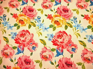 Quilt Fabric 1 7/8 Yard Pink Yellow Roses Blue Floral White Premium Cotton #V #C - Picture 1 of 2