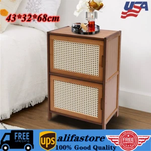 Modern Nightstand 2 Drawers End Side Table Bedside Table with Storage Cupboard - Picture 1 of 22