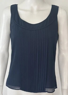 Nueva Blusa Top Ellen Tracy Azul Marino Tinta Seda Plisada Talla Pequeña 6 o Regular 2 Foto 1 de 4