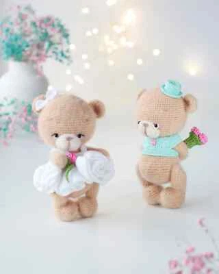 Valentine Crochet Bear Set | 2 Amigurumi Plush Toys with Knitted Clothes - Image 1 of 3