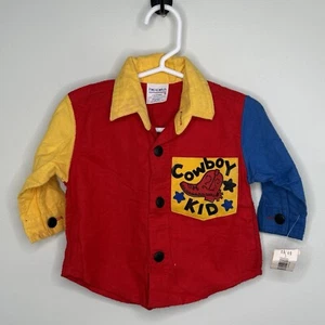 Vintage 90s Hopscotch Flannel Button Shirt Size 12M  Cowboy Kid Red Yellow EUC - Picture 1 of 9