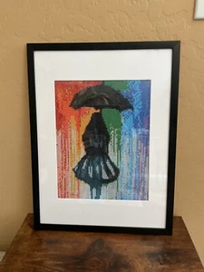 Handgefertigtes Diamond Art Gemälde Mädchen im Regenbogenregen 12x16 - Bild 1 von 2