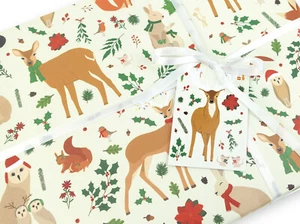Christmas woodland gift wrapping paper | Quality gift wrap + tag | Recyclable - Picture 1 of 5