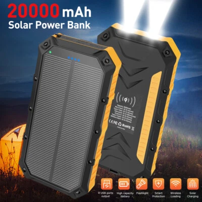 20000mAh Solar Power Bank Dual USB External Battery Backup Charger Fast Charger - Image 1 of 4
