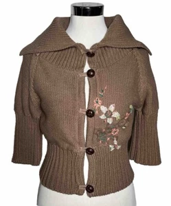 Free People Cardigan Sweater Womens Large Knit Embroidered Cottage Core Boho - Picture 1 of 14