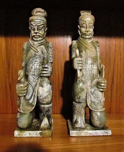 CHINESE JADE - SOAPSTONE PAIR HAND CARVED SCULPTURES STATUES FIGURES BOOK ENDS - Picture 1 of 7