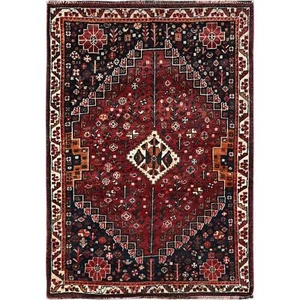 3'6"x5'1" Scarlet Red Vintage Zoroastrian Sheeraz Hand Knotted All Wool Rug R869 - Picture 1 of 7