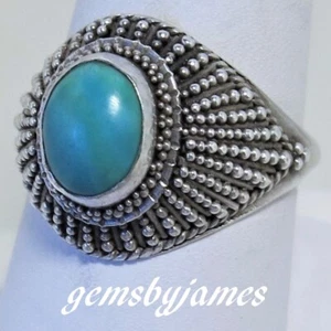 Ring NATURAL TURQUOISE Cabochon Domed Caviar Beads 925 STERLING SILVER Vtg 7.75  - Picture 1 of 5