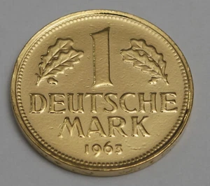 Original 1 DM-Münze F 1963 24 Karat vergoldet in Kapsel - Bild 1 von 3