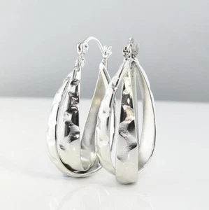 18K White Gold Filled Ladies Prom 10mm x 39mm Oval Hoop Earring Xmas E/9606 - Picture 1 of 7