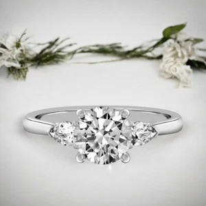 18k White Gold IGI Certified 1.40 Ct Round Cut Lab Created Diamond Ring - Picture 1 of 11