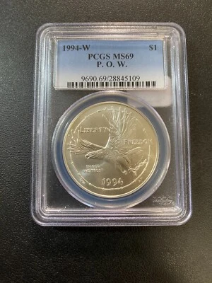 1994 W POW COMMEMORATIVE DOLLAR PCGS MS-69 - UNCIRCULATED - CERTIFIED SLAB - $1 - Image 1 of 2