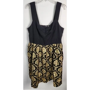 ModCloth Women's Sz. 1X Black & Gold Damask Fit & Flare Dress - Picture 1 of 9