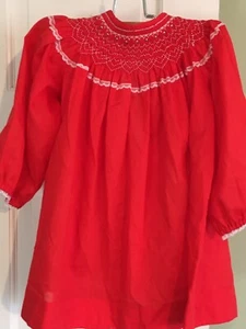 Vintage Handmade Toddler Girl Dress Red White Smocked, lace. - Picture 1 of 6