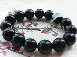Zertifiziertes natürliches 100 % schwarzes Hetian Jade Nephrit 10-16 mm rundes elastisches Armband - Bild 1 von 8