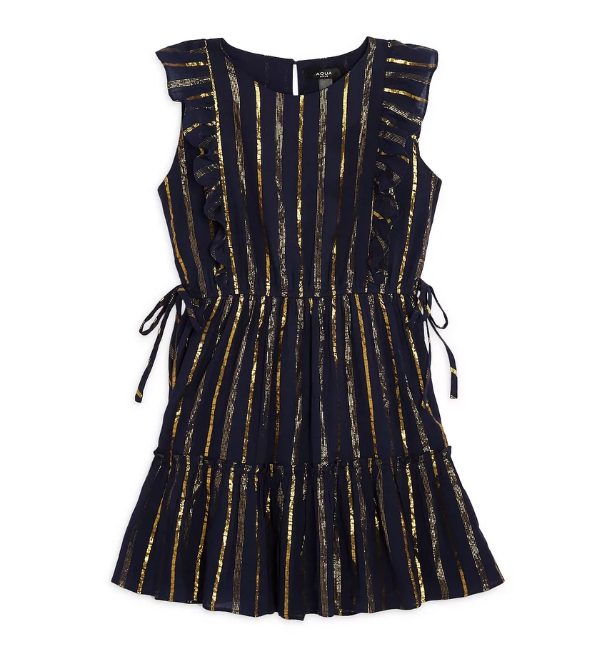 Vestido Aqua para niñas a rayas metálicas azul marino talla L 2538 Foto 1 de 1