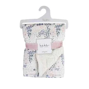 Nicole Miller Abstract Floral Printed Mink/Faux Shearling Throw Blanket - White - Picture 1 of 5