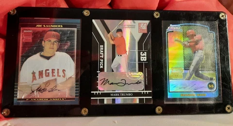 ANAHEIM ANGELS 3 CARD PLAQUE JOE SAUNDERS MARK TRUMBO BRANDON WOOD Cover