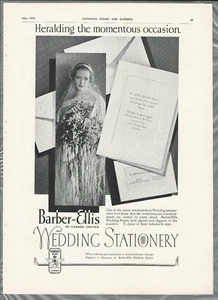 1934 BARBER-ELLIS Paper advertisement, Canadian ad, wedding paper, bride photo - Imagen 1 de 3
