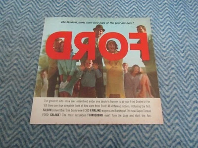 Ford Fairlane Falcon Thunderbird Galaxy 1963 folleto de autos sin cuidado más animado Foto 1 de 3