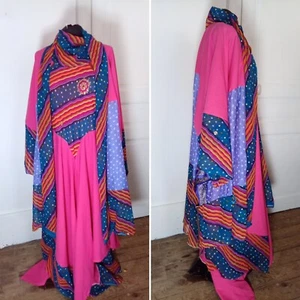 NEW HANDMADE BESPOKE KIMONO COAT ONE SIZE MATCHING HALTERNECK DRESS PINK SAREE - Picture 1 of 10