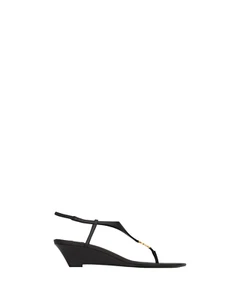 SAINT LAURENT Cassandra $1050 Black Leather 40mm Wedges New & Authentic - Picture 1 of 3