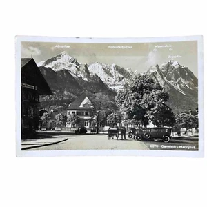 Postkarte AK Garmisch Marktplatz Automobil Hotel Kutsche Gl. 1942 Berge - Bild 1 von 3