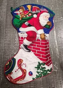 Vtg Santa’s Best Christmas Holiday Stocking Jumbo 32” Up On The Rooftop - Picture 1 of 6
