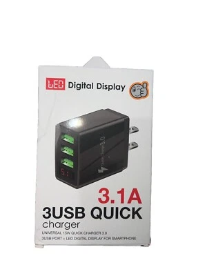 50 PC 3 Port 3.1A Fast Quick Charging Wall Charger LED QC 3.0 3-USB Hub Power - Image 1 of 2