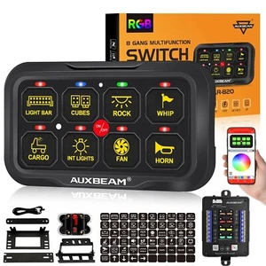 AUXBEAM 8 Gang Switch Panel Colorful RGB Control For Truck Boat Car Off-road DIY - Picture 1 of 9