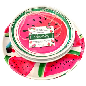 8 pc PRIMROSE ALLEY Summer Watermelon Melamine 10.25" Dinner 8.5" Salad Plates - Picture 1 of 10