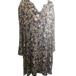 Knox Rose Dress XL Distressed Bohemian Blue With Floral Leaf Print Mid Casual - Picture 1 of 14