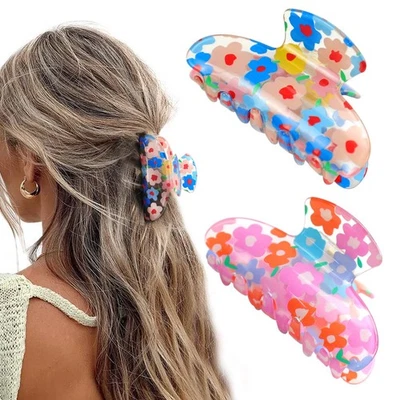 Flower Hair Claw Clips 2 PCS Floral Pattern Strong Hold Non-Slip Jaw Clip - Image 1 of 4